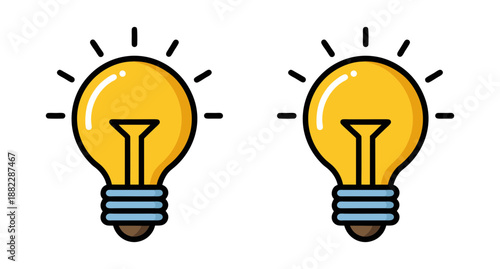 Two glowing light bulbs symbolizing ideas and creativity and innovation