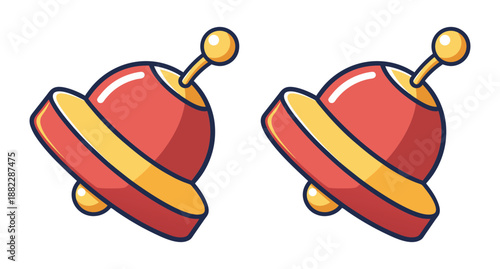 Cartoon red and yellow ufo spaceship objects isolated on white