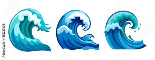 Dynamic ocean waves collection in blue tones