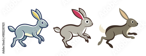Three stylized rabbits hopping dynamic motion sequence