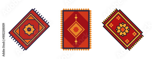 Traditional red carpets with ornate patterns isolated on white