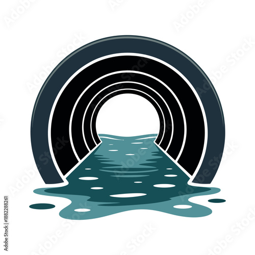 A stylized illustration of a tunnel with water flowing through it