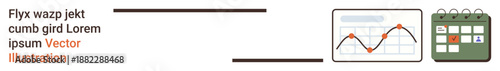 Data trends, business planning, time management, statistics, workflow integration, organization. A trend graph beside a calendar. Data trends and business planning elements are
