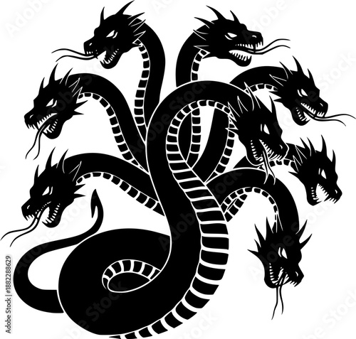 Hydra Silhouette with Multiple Heads
