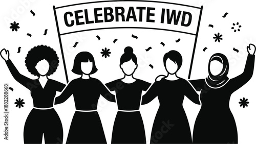 Diverse women celebrating together empowerment and unity illustration