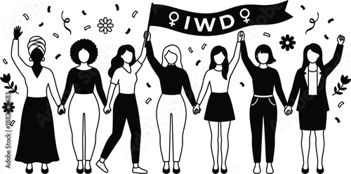 Diverse women celebrating together empowerment and unity illustration