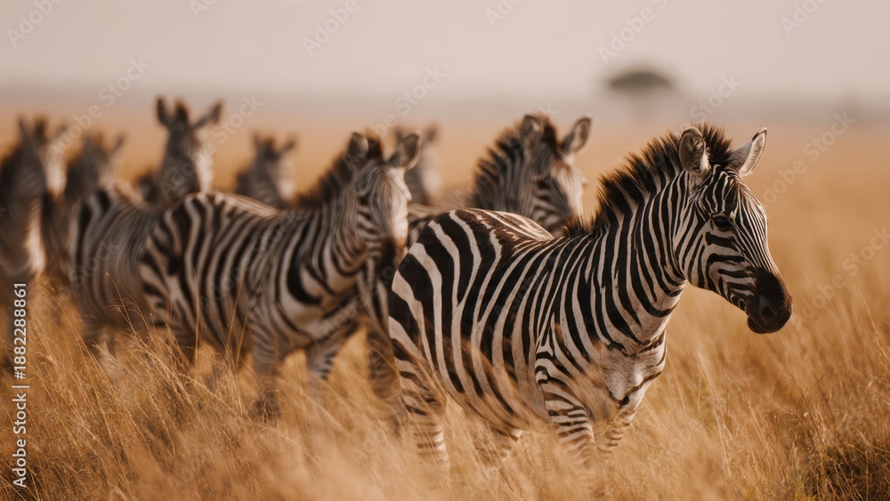 Fototapeta premium Herd of Zebras in African Savannah