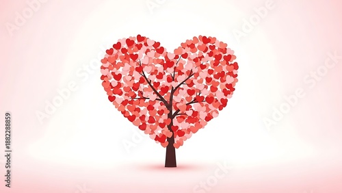 Illustration features a heart-shaped tree composed of numerous smaller hearts. A romantic concept