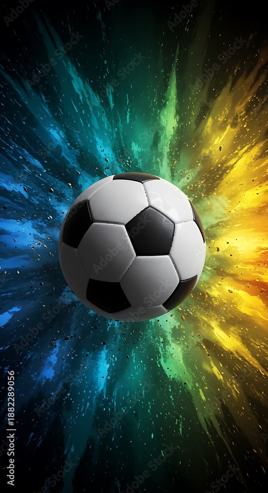 Fototapeta premium Soccer ball with colorful explosion background