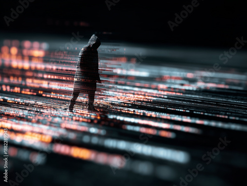 Cybersecurity Illustration of Human Silhouette on Data Network Strings