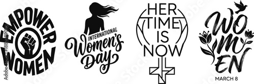 Typography design for women's empowerment celebration floral vector