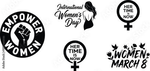 Typography design for women's empowerment celebration floral vector