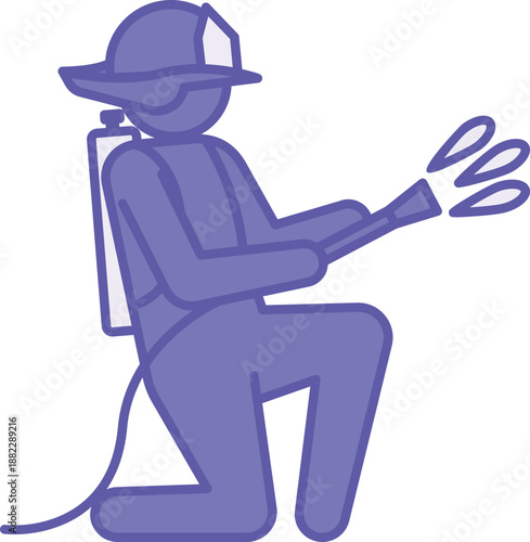 Colored Firefighter Icon. Vector Illustration. A Firefighter in a Helmet Directs a Water Hose at a Fire. Rescue Operations. Emergency Rescue Service