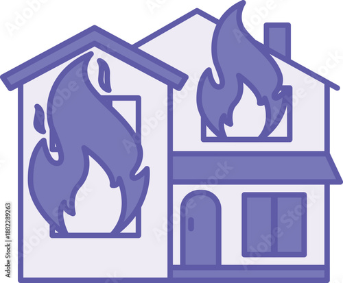 Colored House Fire Icon. Vector Illustration. Cottage Fire, Emergency Situation. Firefighter Concept