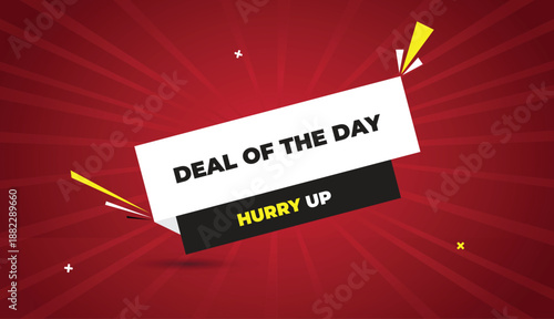 deal of the day hurry up web banner vector art template design badge icon label black gray white shapes yellow bold text dark red light sun shine abstract business background marketing promotion creat