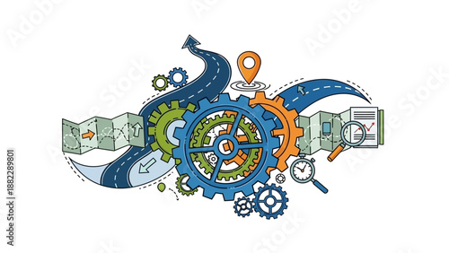 Clockwork Mechanism with Gears and Tools.