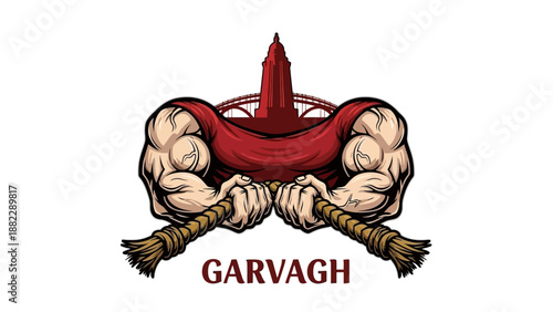 Cartoon Muscular Arms Holding Broomsticks.