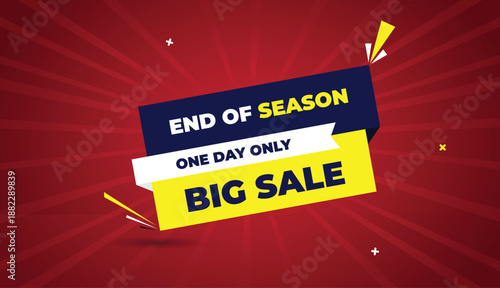 end season day only big sale web banner vector art template design badge icon label deep blue white gray yellow shapes bold text dark red light sun shine abstract business background