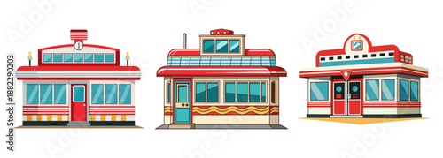 Retro diner buildings collection american food establishment art