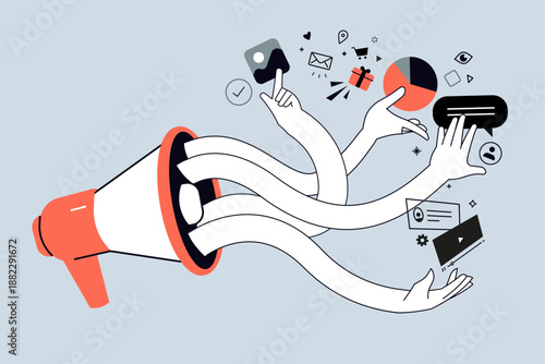 Creative banner of digital marketing and internet promotion. Vector illustrations for web banner, social media banner, business presentation, marketing material. 