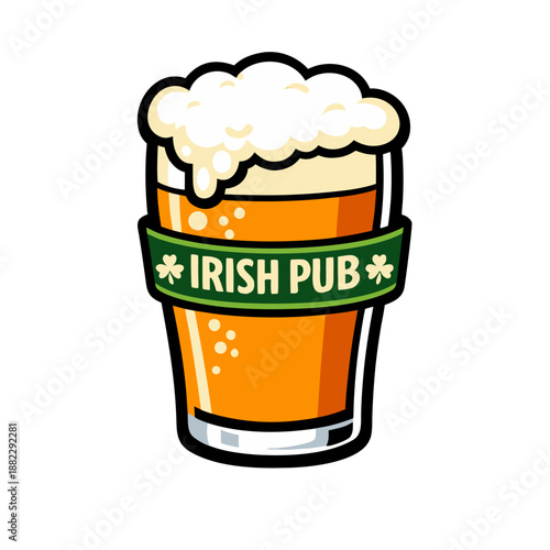 Irish Pub Beer Glass Emblem Flat Vector Illustration
