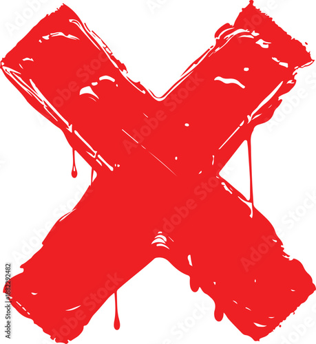 Red Dripping Paint X Mark Symbol for Vandalism or Horror Themed Designs
