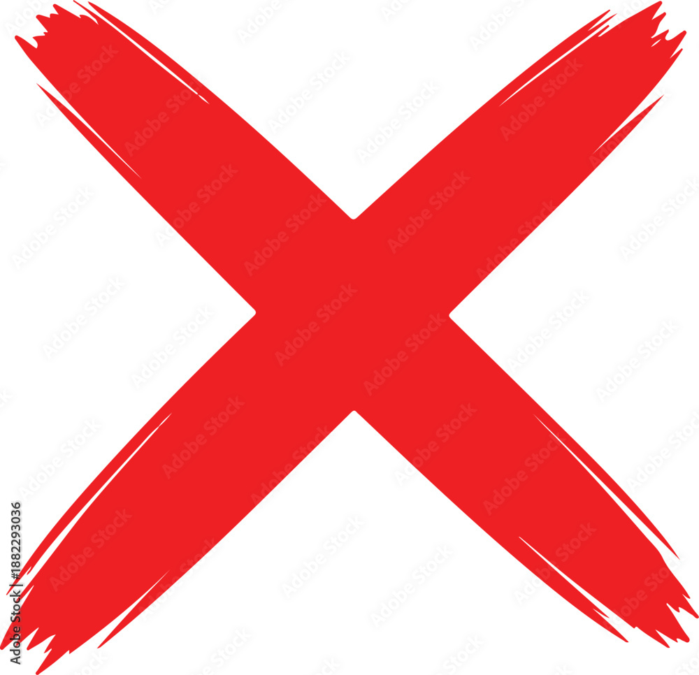 Obraz premium Broad Red Brush Stroke X Mark for Expressive Visual Communication and Warnings