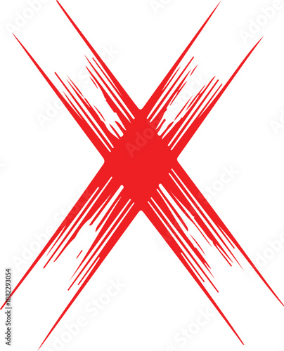 Red Grunge Brush Stroke X Mark Illustration Representing Error, Cancellation, or Rejection on a White Background