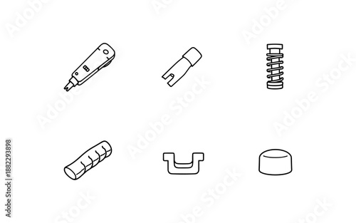 Collection of simple line art icons representing various mechanical components and tools