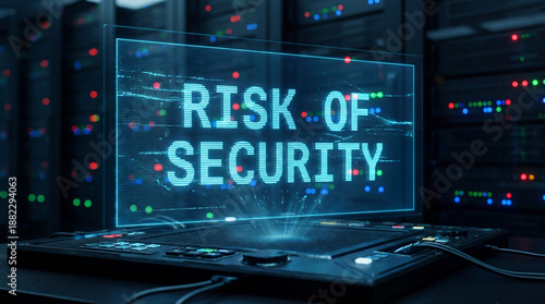 Cybersecurity risk visualized with a digital hologram. A thought-provoking conceptual rendering showcasing the vulnerabilities of modern computer networks.