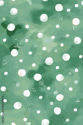 Watercolor green background featuring scattered white and light green polka dots pattern. Watercolor green background with scattered polka dots texture