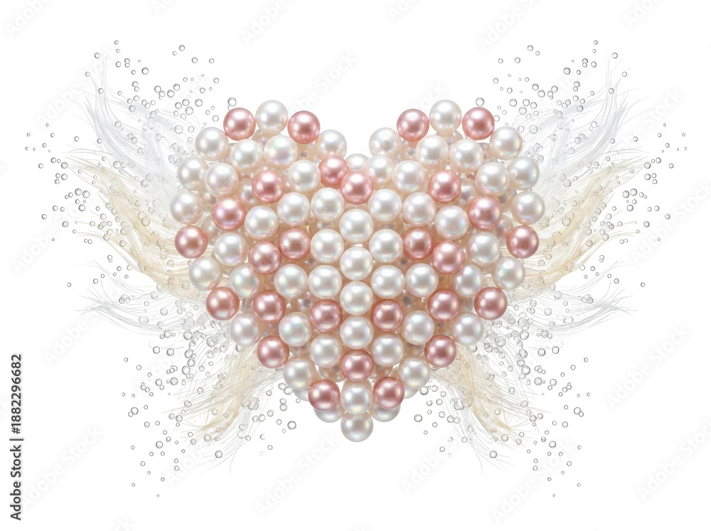 Obraz premium Pearl Heart with Feathery Wings and Sparkles — Transparent Background