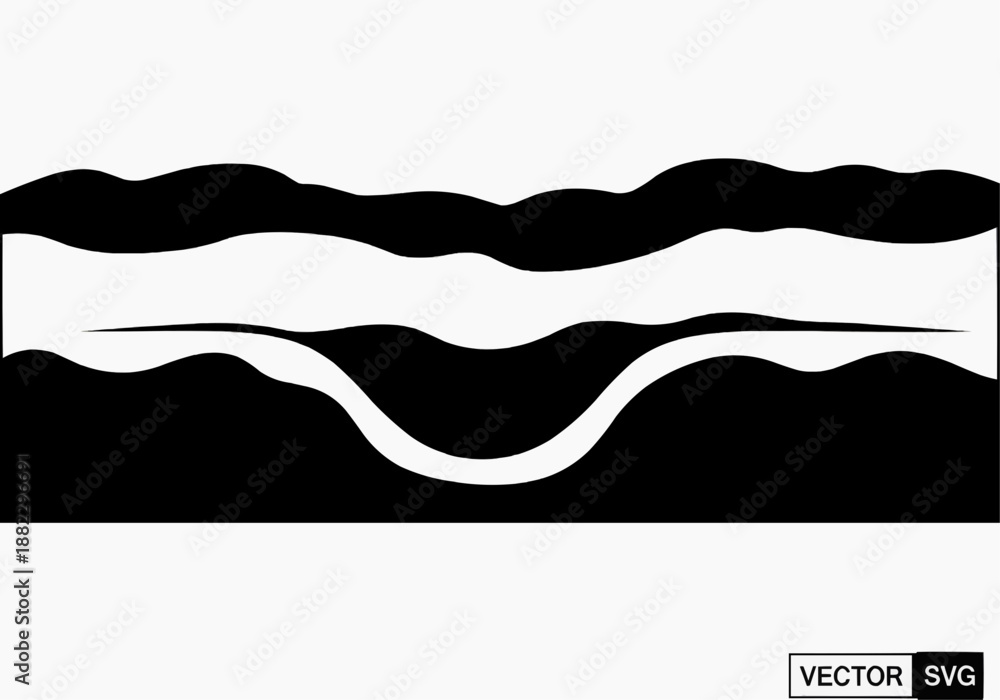 Fototapeta premium Wavy black and white abstract illustration of fluid shapes from a frontal viewpoint