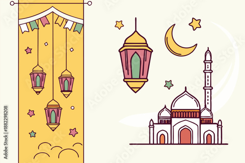 Vertical Ramadan Kareem Banner With Floating Lantern