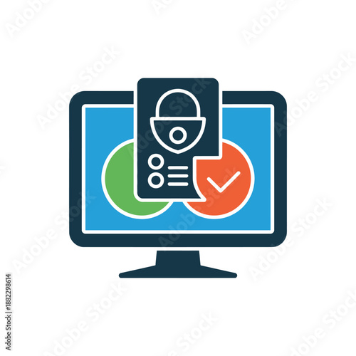 Wallpaper Mural A computer monitor displaying a security icon with a checkmark on a blue background Torontodigital.ca