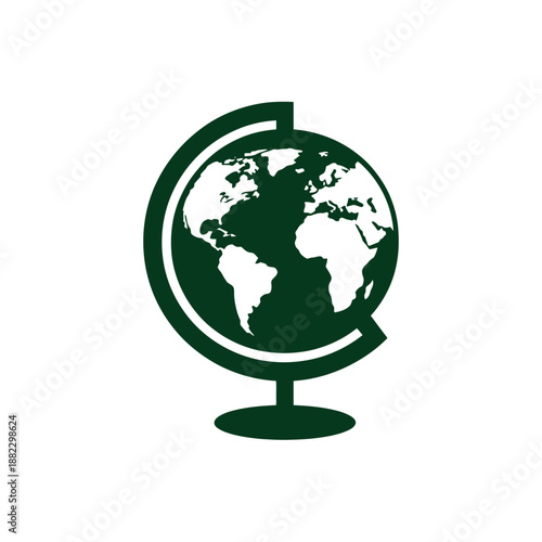 A green globe icon on a white background representing the Earth and global concepts.