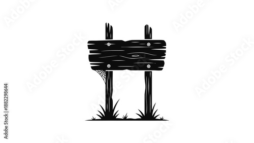Vector illustration of an aged timber signboard with spiderweb accents, ideal for rustic design elements