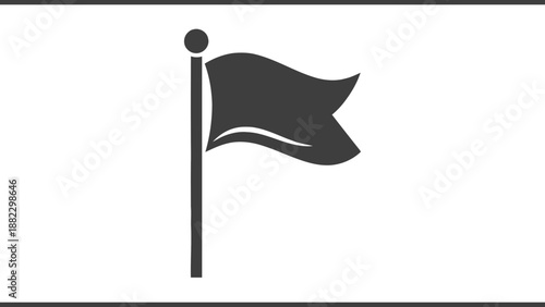 Vector illustration of a dark grey waving flag on a pole, symbolizing achievement or a location marker