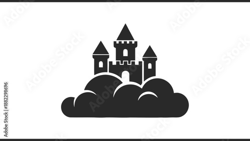 Vector illustration of a majestic castle on a cloud, embodying fantasy, dreams, and secure digital concepts