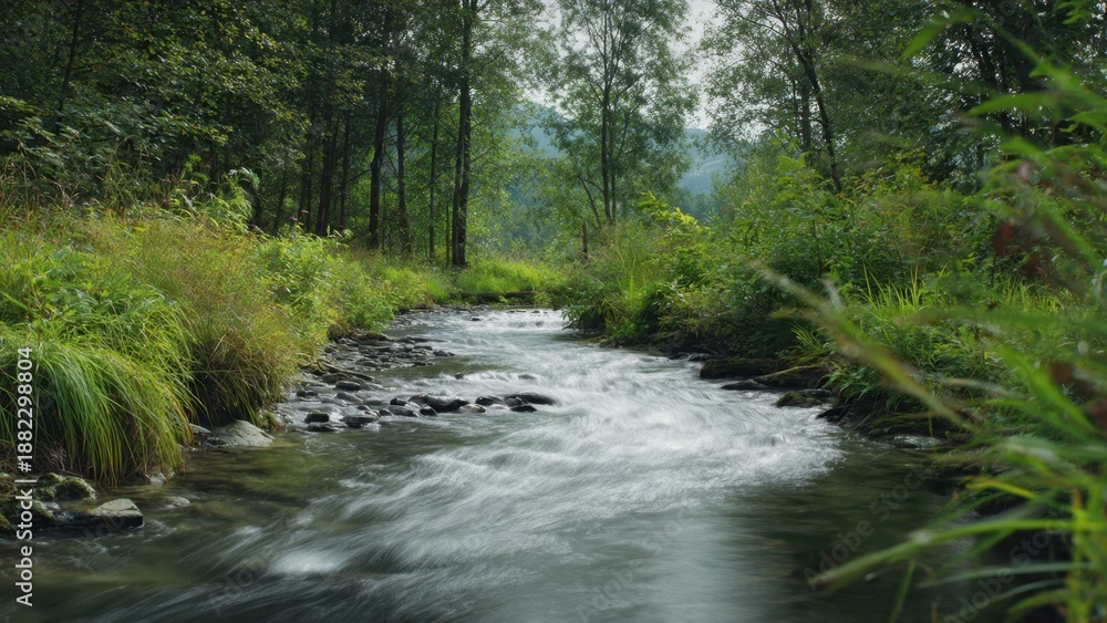 Obraz premium Forest stream with flowing water
