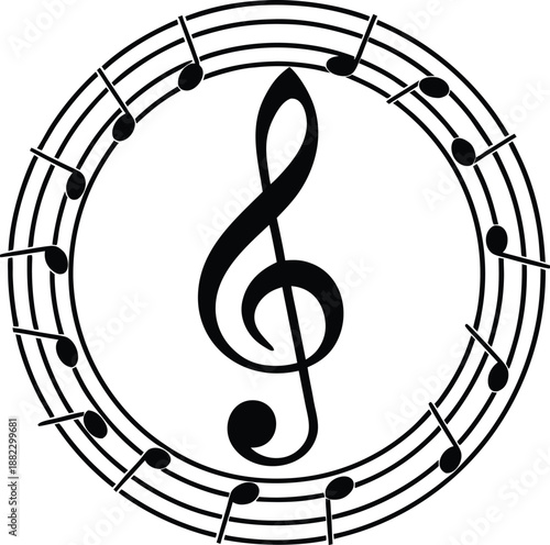 The treble clef musical notation symbol surrounded by staff lines and notes