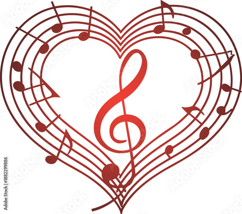 Heartfelt harmony a musical emblem of love and melody in red and black