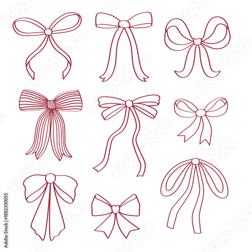 outline set of isolated red and pink bows  