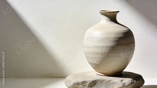 Ceramic Vase on Stone Surface with Diagonal Light and Shadow