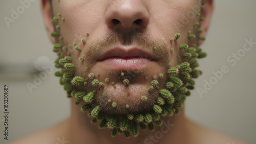 Man with a cactus beard, surreal artistic portrait. AI generated.