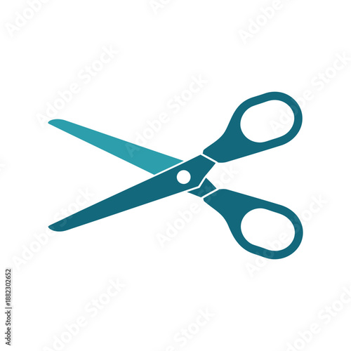A pair of teal scissors on a white background, symbolizing cutting and creativity