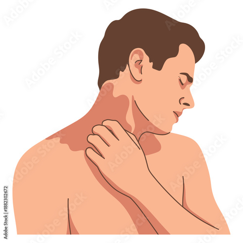 A man experiencing neck and shoulder pain, massaging his neck in discomfort