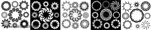 Abstract decorative Set of monochrome round frame elements . Hand drawn. Not AI, vector illustration.