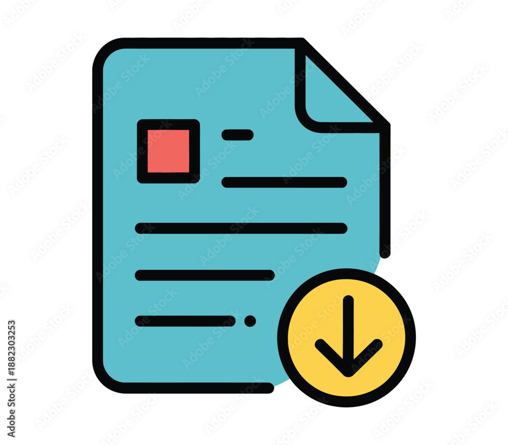 Fototapeta premium A graphic illustration of a document with a download symbol