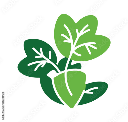 A stylized illustration of a green plant with leaves on a white background